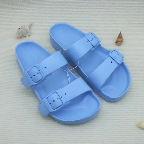 Design Two-Strap Slide Sandals Light Blue Slippers - 1