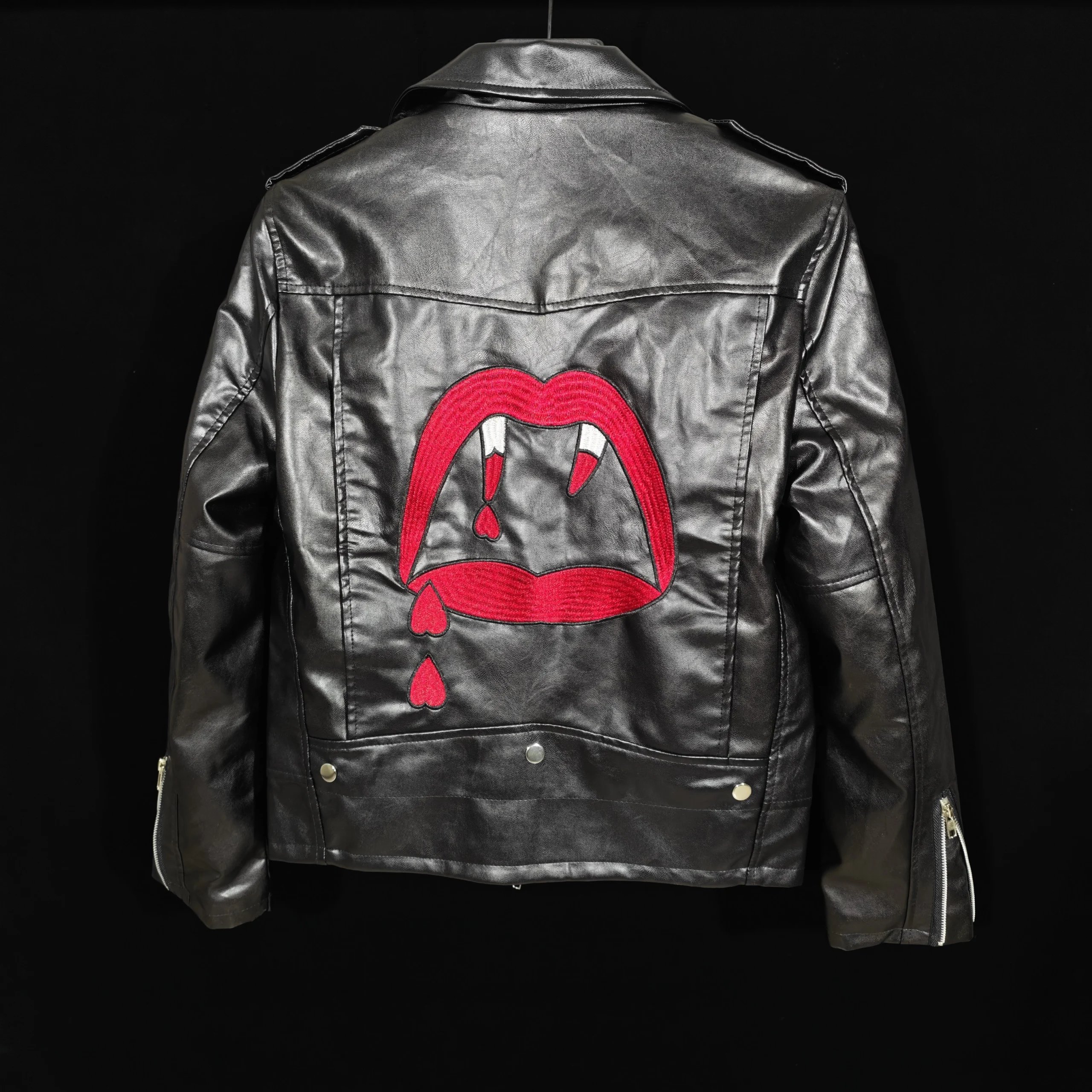 [In stock] Early Dad SLP Style Blood Teeth Leather Jacket Jacket High Street Luxury Fashion Casual Leather Jacket Men and Women