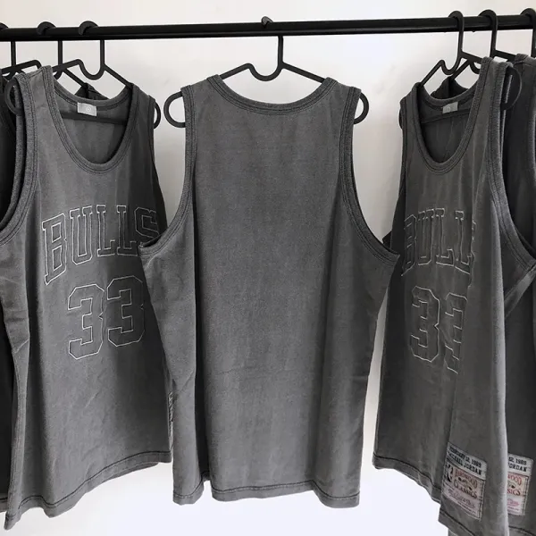 Mitchell & Ness Chicago Bulls #33 Michael Jordan Gray Vintage Jersey Vest-Top - 3