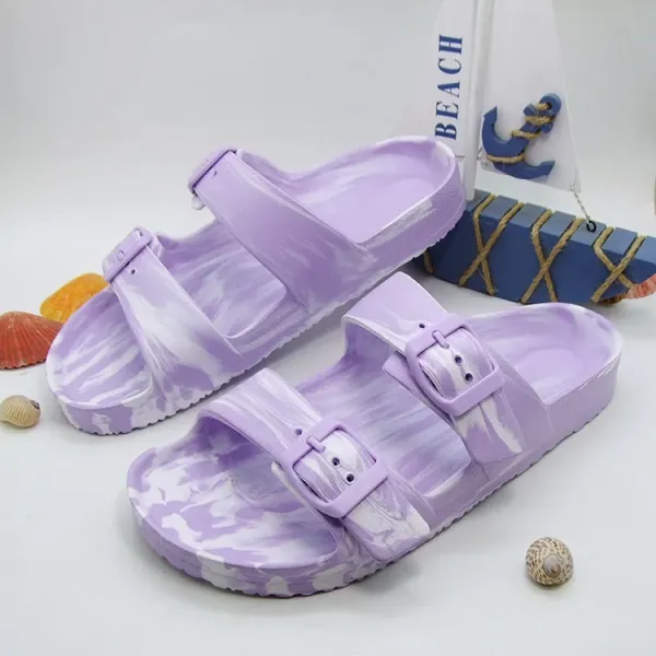 Design Marbled Purple Two-Strap Slide Sandals Slippers - 1