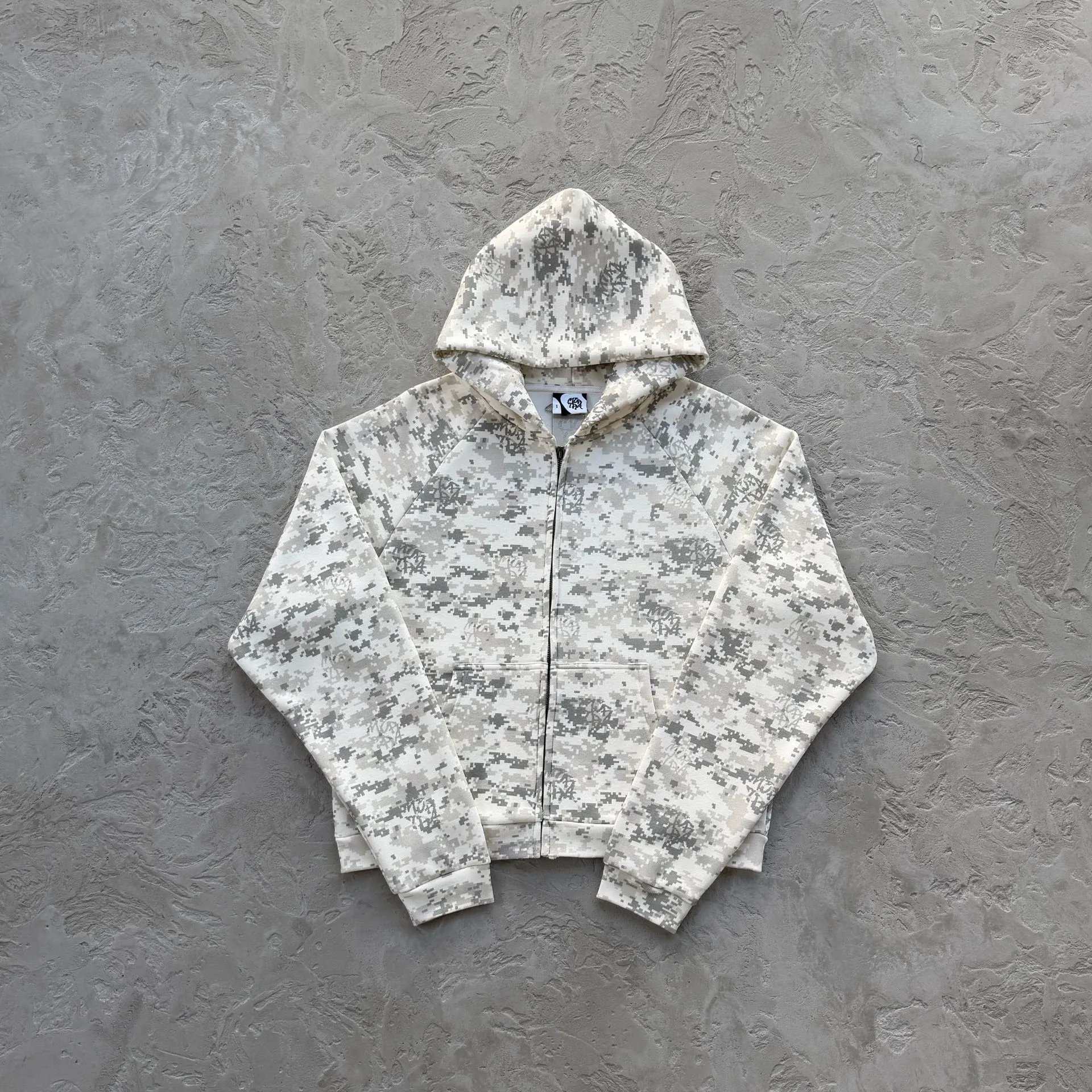 MUTA Jackets Hooded zip-up shell jacket with multiple zip pockets — Yellow camouflage zip-up hoodie