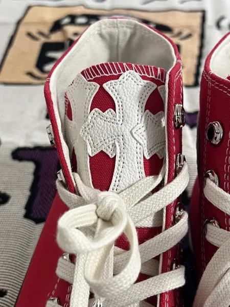Chrome Hearts x Converse Chuck 70 High Red Canvas Sneakers - 5