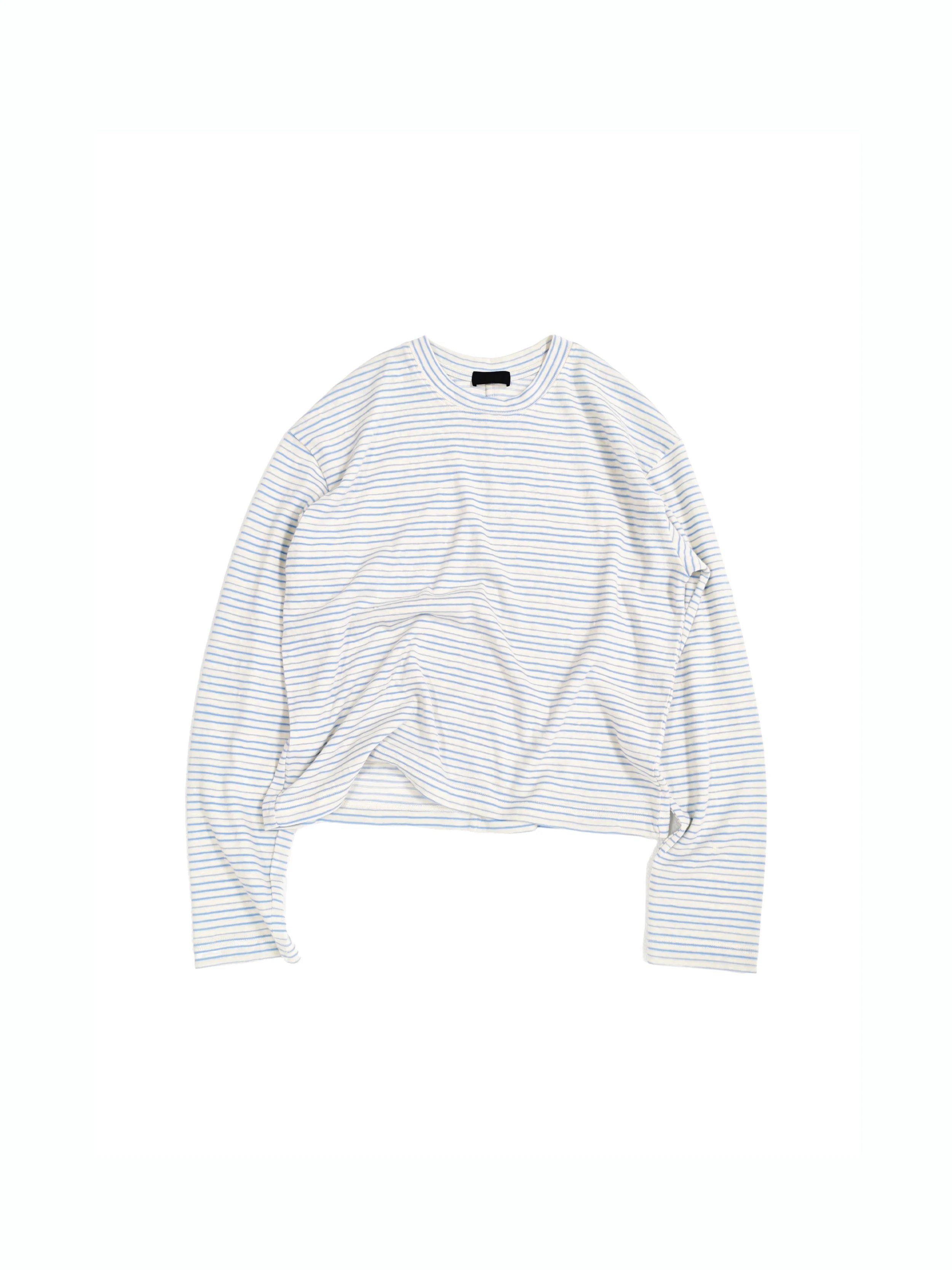 [PLUS NO LOGO] 25AW striped round neck long sleeved lazy casual short width base T-shirt