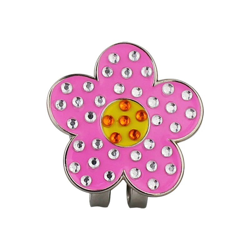 Design Flower-Shape Rhinestone Golf Ball Marker Pink Jewelry