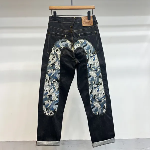 Evisu Wave Print Patchwork Jeans Dark Indigo - 1