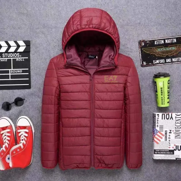 Emporio Armani EA7 Emporio Armani Lightweight Quilted Hooded Jacket Burgundy Outerwear - 4