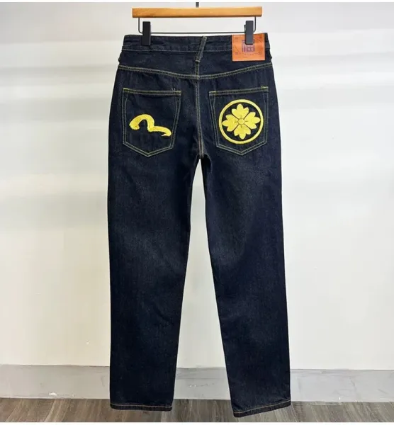 Evisu Fuji Flower and Wave Embroidered Raw Denim Jeans - 1