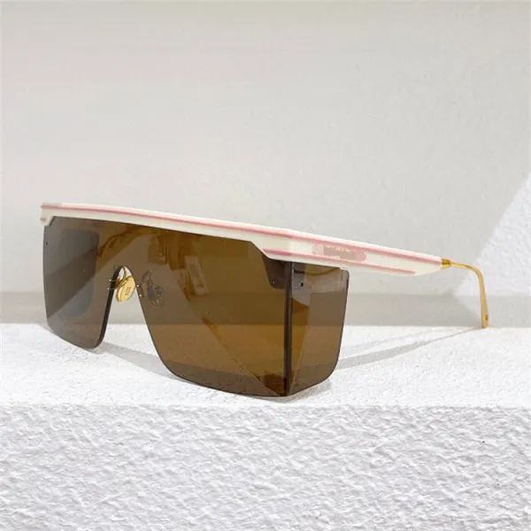 Design Shield Sunglasses White Pink Stripe Brown Lens - 1