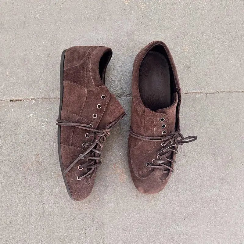German training shoes men's simple retro football shoes flat Forrest training shoes sports British outdoor casual leather shoes -323