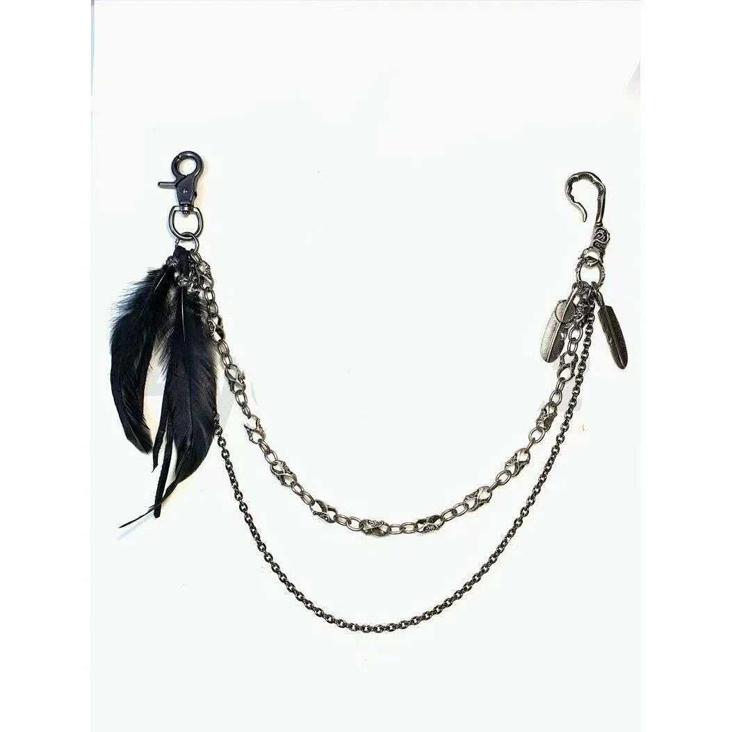 Handmade Original Feather Dark Avant-Garde Pants Chain Charm