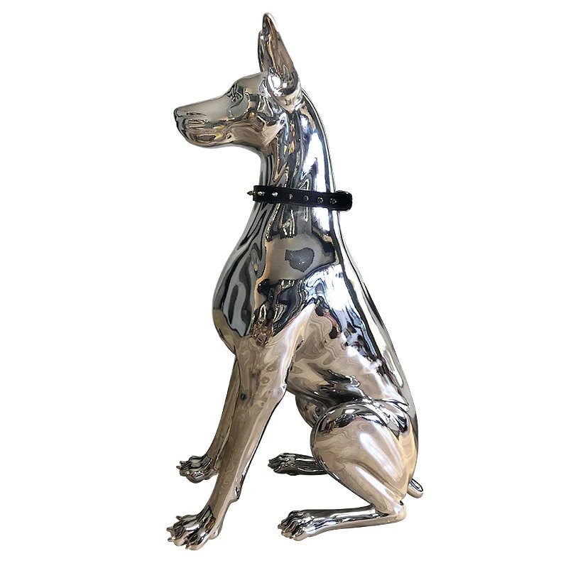 Design Doberman Sculpture Silver Chrome Home Decor Accessories - 4