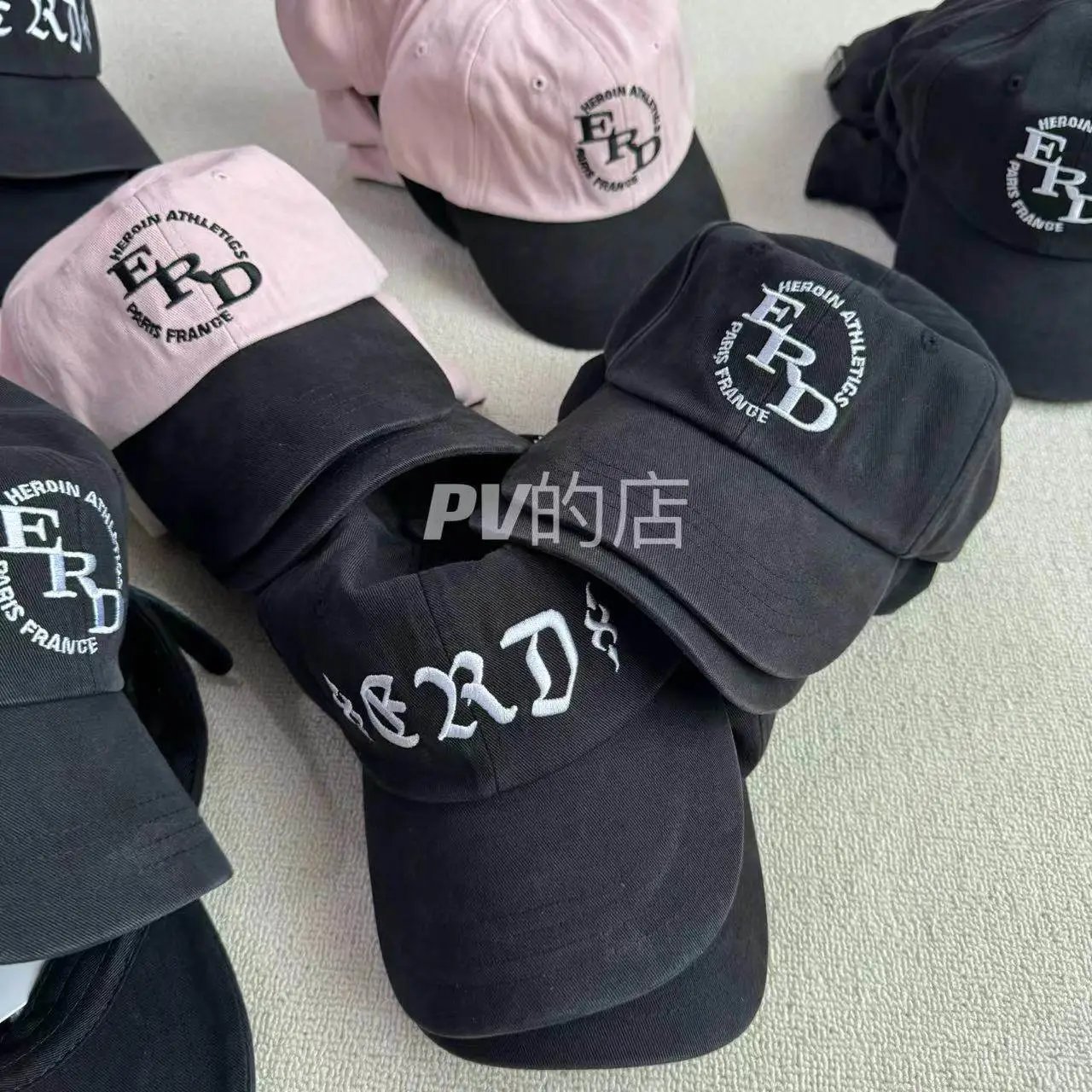 Design Heroin Athletics Logo Baseball Cap Pink and Black Hats - 5