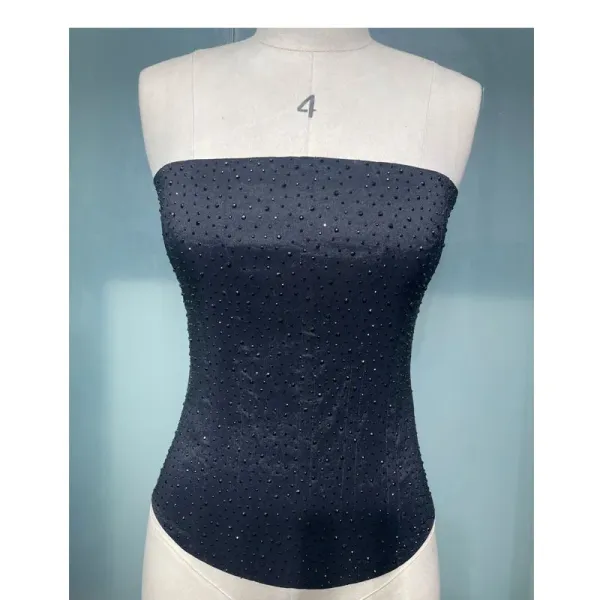 Design Strapless Bodysuit with Crystal Embellishments Black Tops - 1