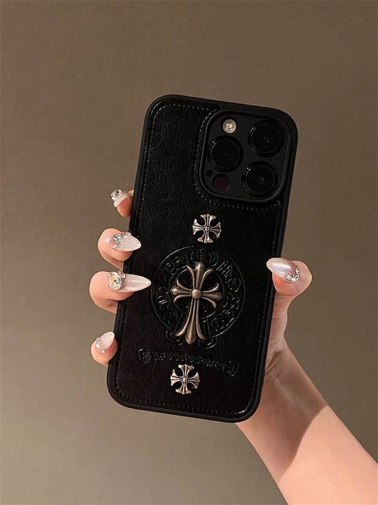 Chrome Hearts Cross Motif Leather Phone Case Black - 5