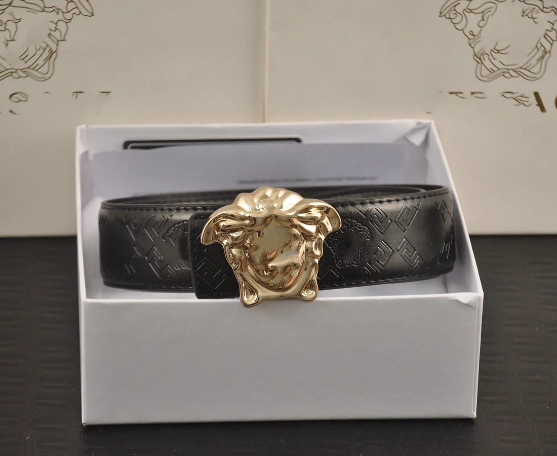 Versace Medusa Head Leather Belt Black Gold