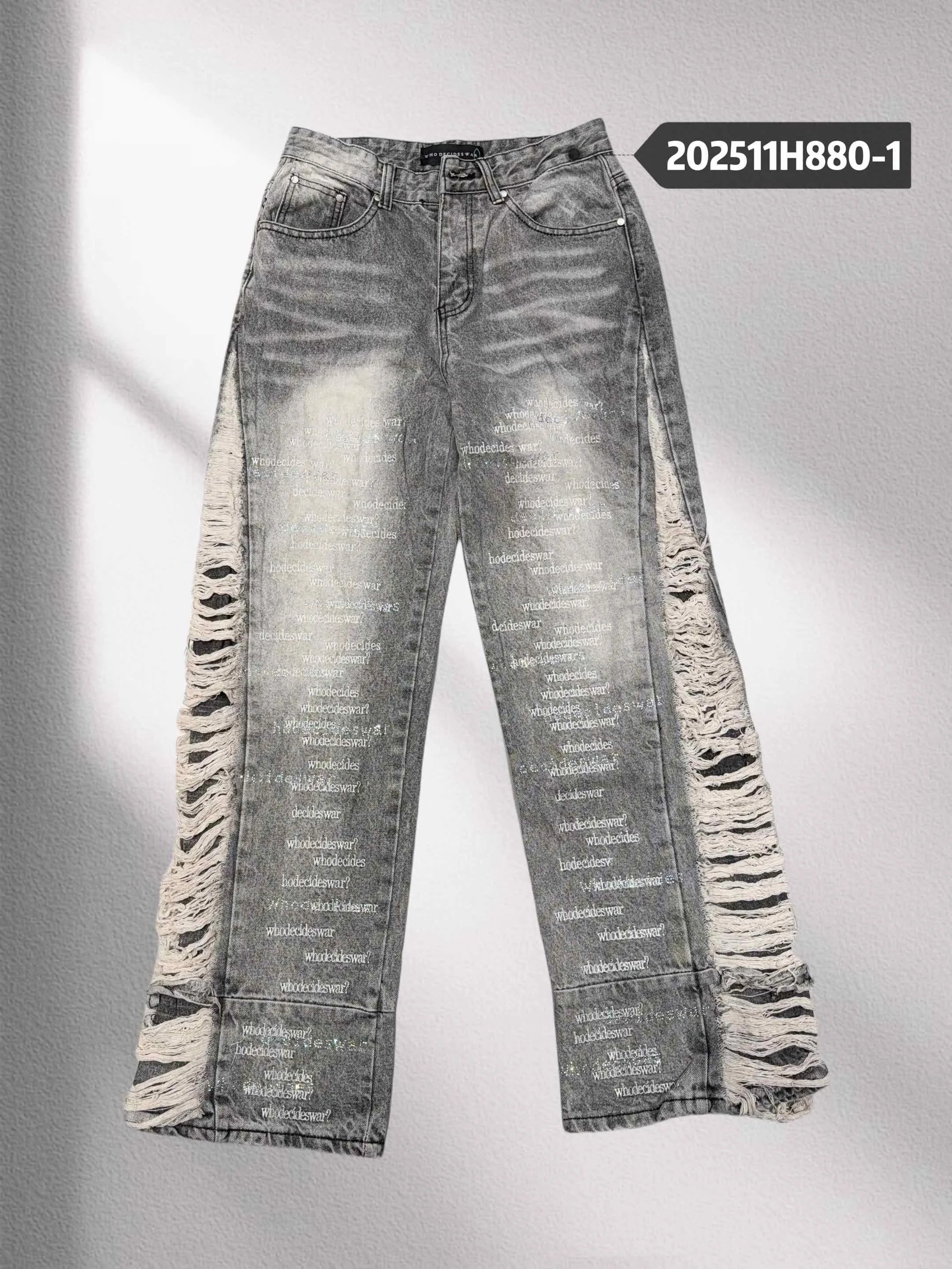 Design Who Decides War Distressed Print Jeans Black Jeans - 3