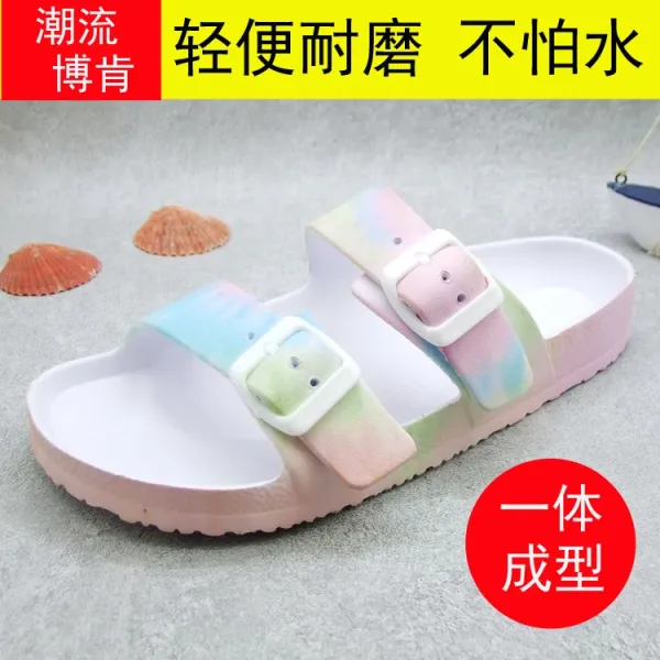 Design Rainbow Tie-Dye Buckle Sandals Slippers - 1