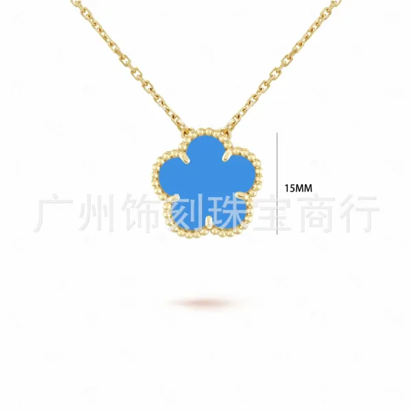Design Clover Pendant Necklace Blue Enamel Gold-Tone Jewelry - 1