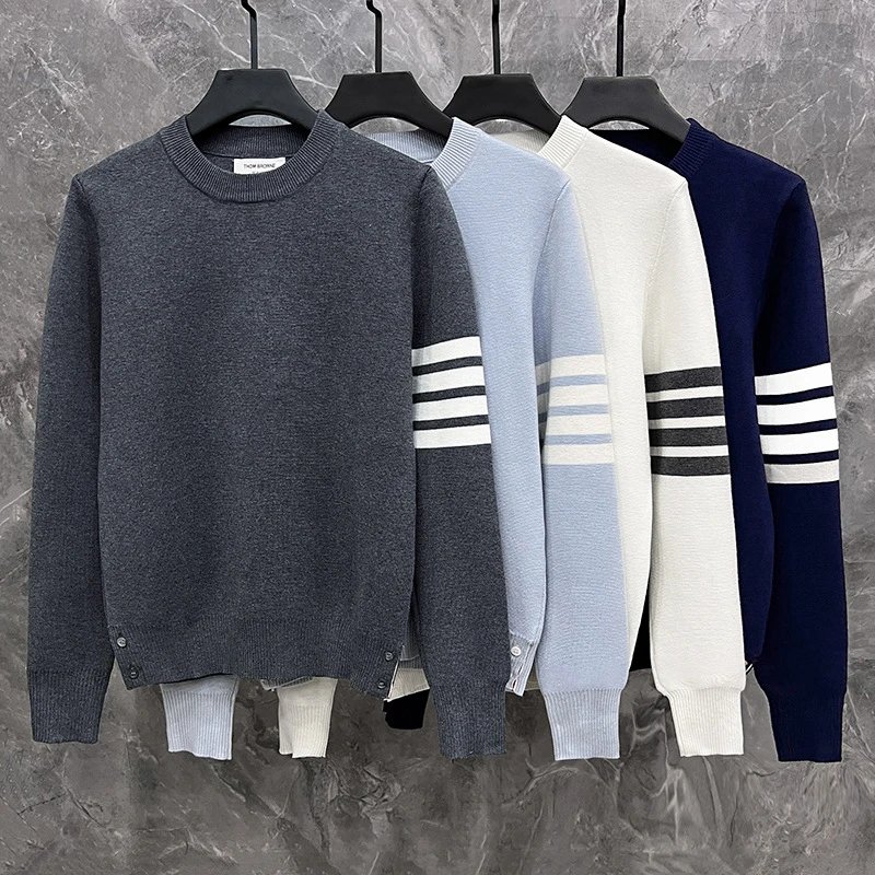 TB autumn and winter new round neck four bar pullover sweater fashionable classic college style unisex thick knit sweater