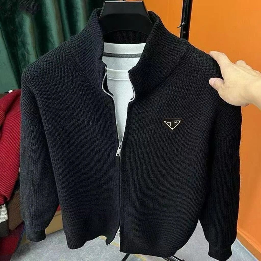 2025 Autumn New Knitted Cardigan Men's Thick Sweater Knitted Sweater Zipper Stand up Collar Coat