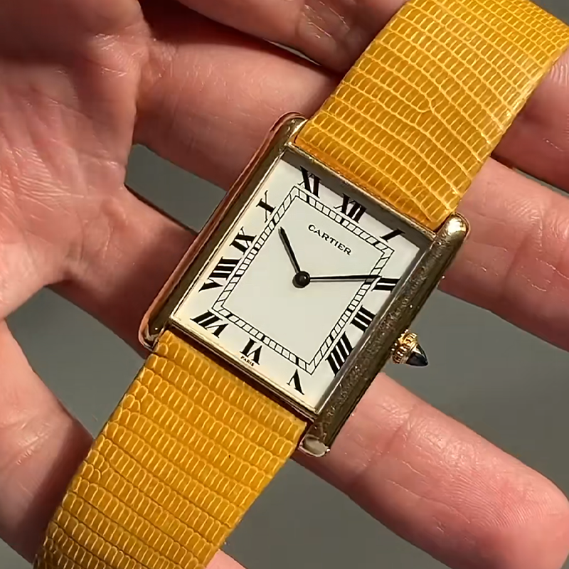 Cartier Santos Dumont Gold Case Brown Alligator Strap Watch Watches - 3
