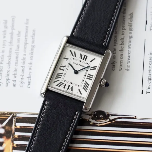 Cartier Tank Must White Dial Black Leather Strap Watch Watches - 1