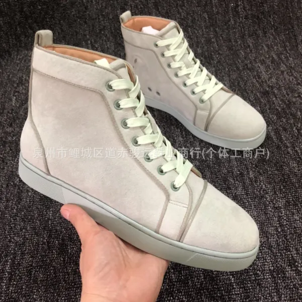 Design High-Top Suede Sneakers in Light Gray with Mint Laces - 1