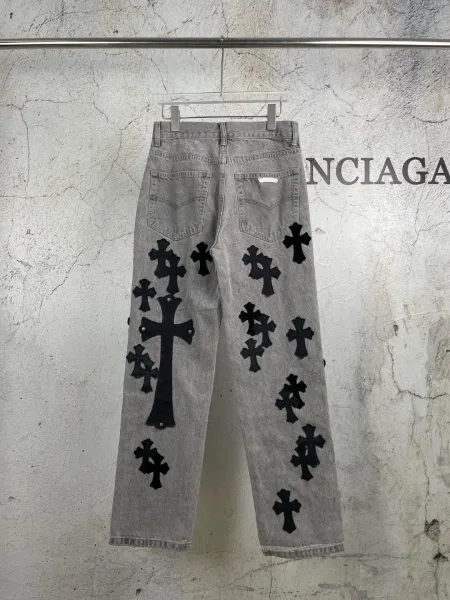 Chrome Hearts Cross-Embellished Distressed Gray Jeans - 5