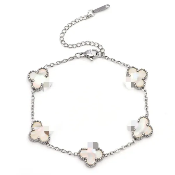 Design Four-Leaf Clover Mother-of-Pearl Bracelet Silver Jewelry - 1