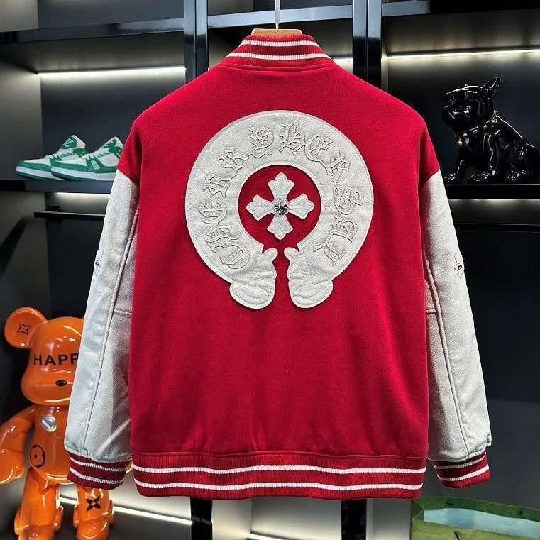 Couple ins style loosejacketoutwear hong kong style street heavy weight cross leather embroider baseball uniform outwear