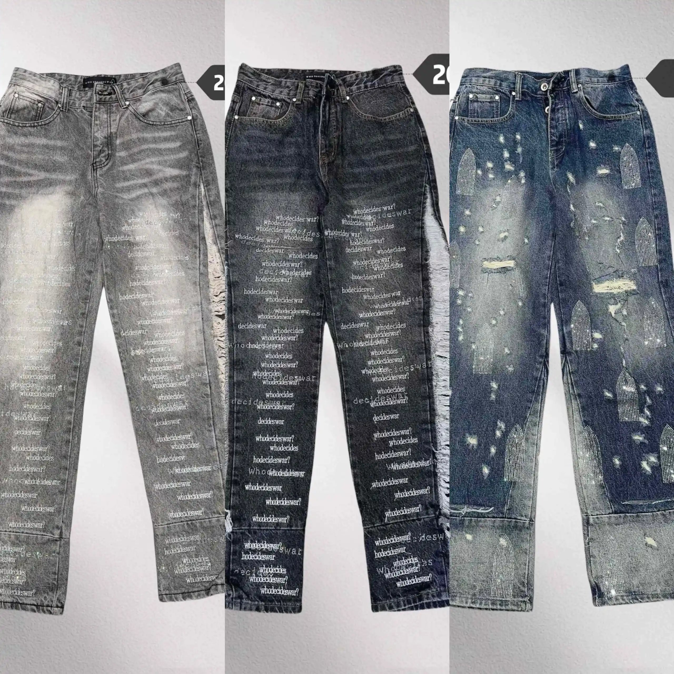 Design Who Decides War Distressed Print Jeans Black Jeans - 2