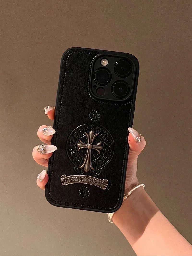 Chrome Hearts Cross Motif Leather Phone Case Black - 4