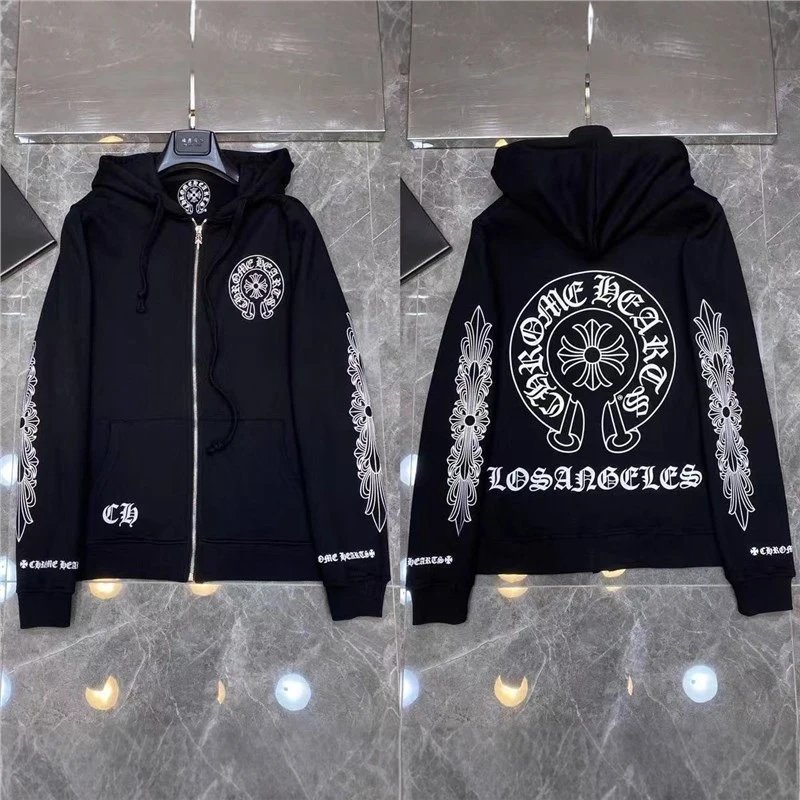 Cross border foreign trade 2025 new hoodie cross print couple zipper hooded hoodie jacket trendy brand casual