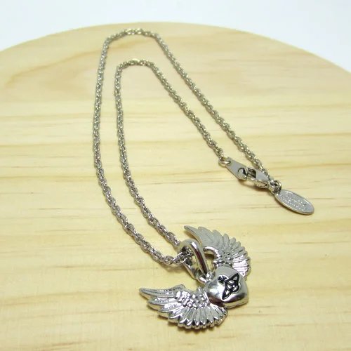 Vivienne Westwood Angel Wing Heart Pendant Necklace Silver Jewelry - 8