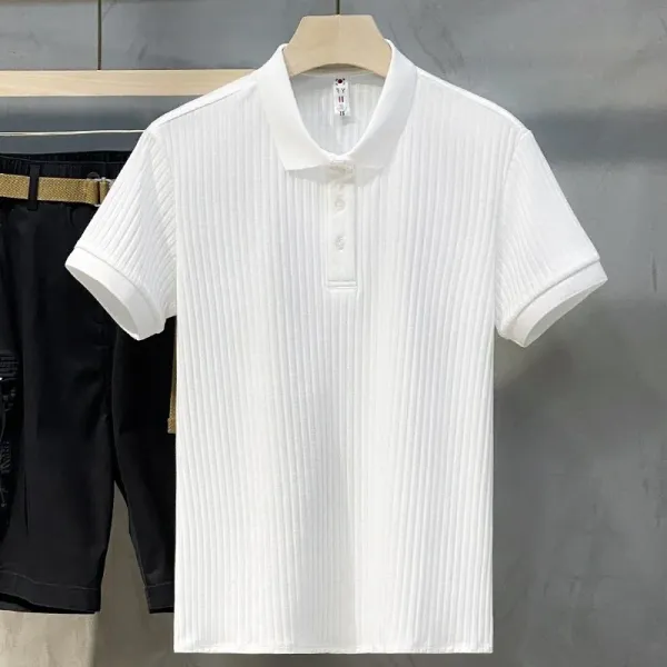 Design Ribbed Polo Shirt White Tops.polo - 1