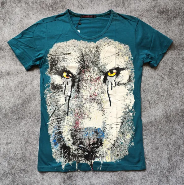 Design Wolf Face Graphic Teal T-Shirt - 1