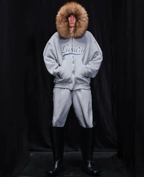 Design Luxury Brand Fur-Trimmed Zip-Up Hoodie Gray Hoodie - 8