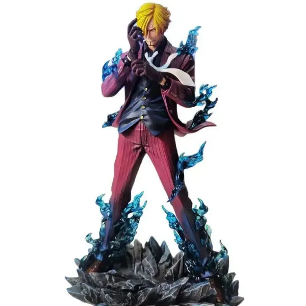 Design One Piece Sanji Vinsmoke Figure - Red Suit with Blue Flame Effect Collectible Statue Electronics - 6