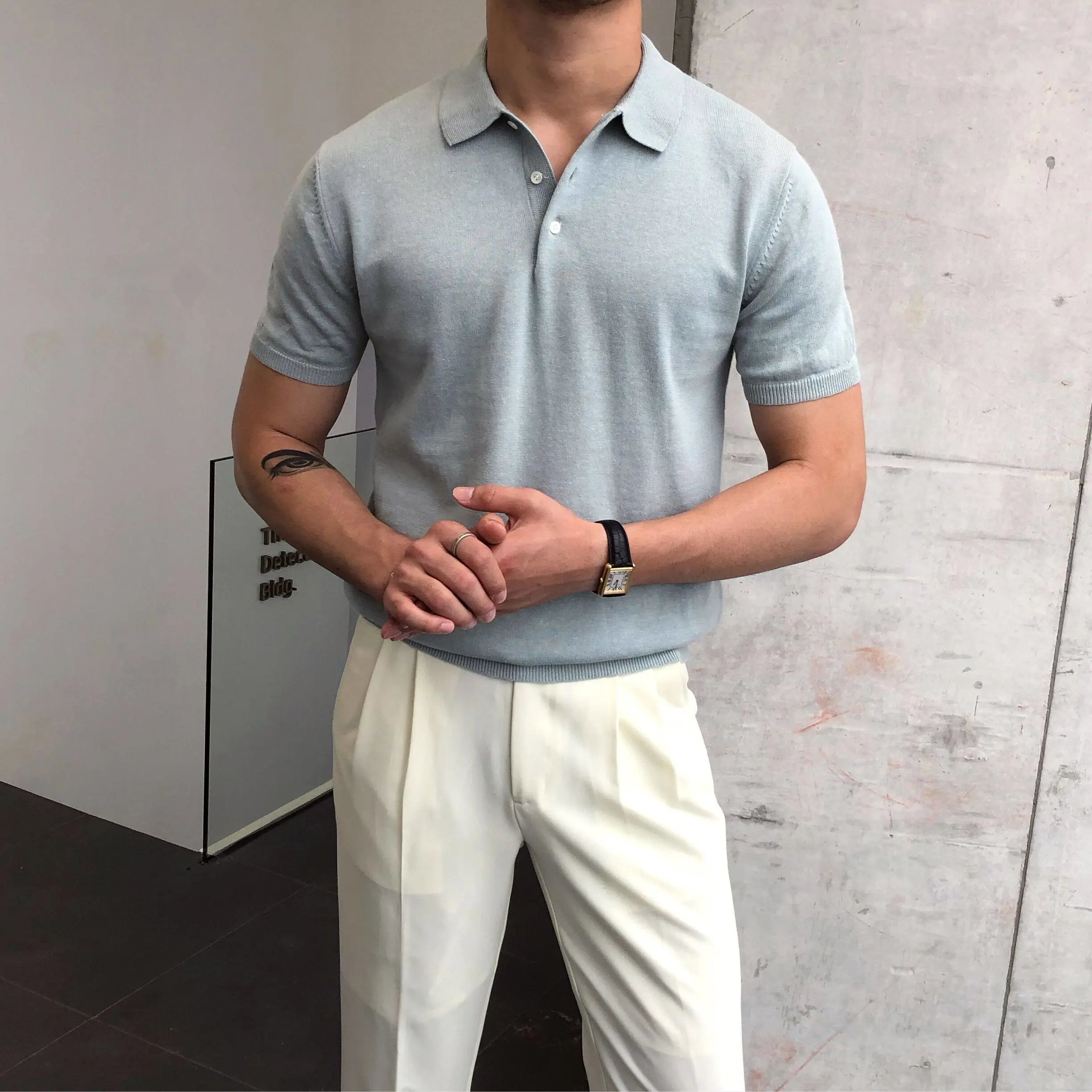 Design Knit Polo Navy Blue Short Sleeve Polo Polo Shirt - 2
