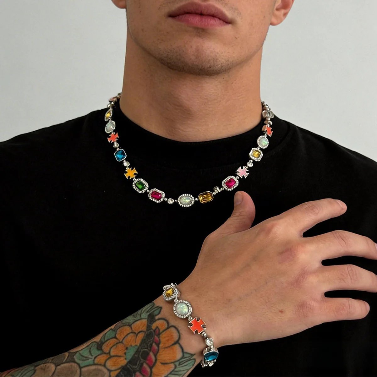 European and American men's diamond studded hip-hop niche drip oil cross necklace, men's trendy simple collarbone chain, cross-border men's accessories