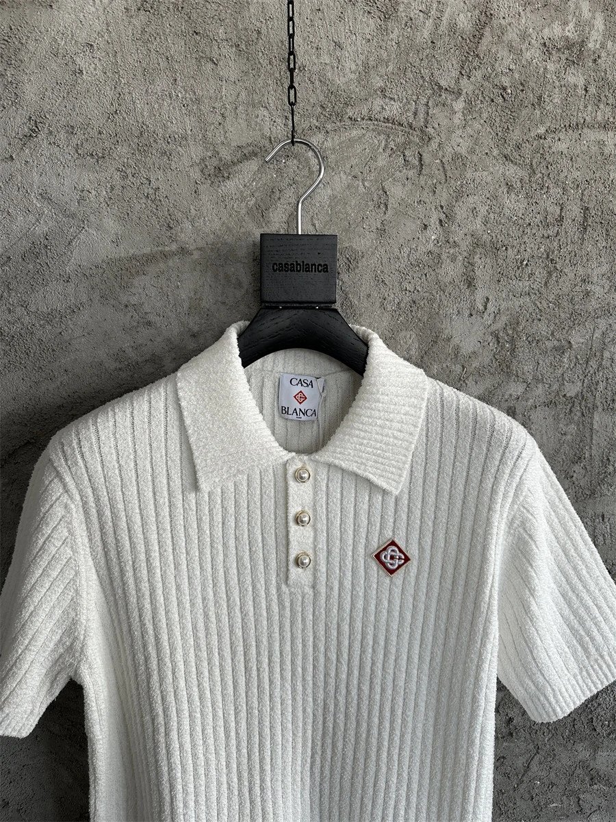 Casablanca x Casa Blanca Ribbed Knit Polo White Polo Shirt - 10