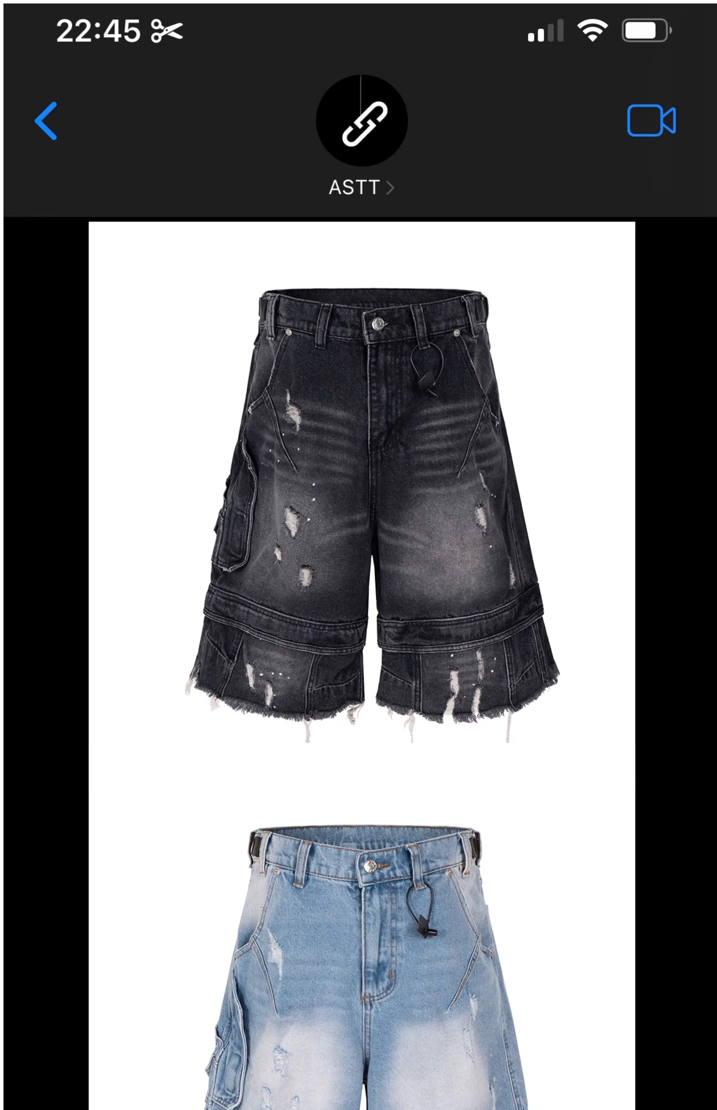 Design Distressed Oversized Cargo Denim Shorts Black - 7