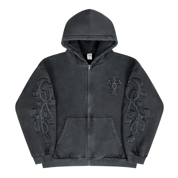 Chrome Hearts Embroidered Fleur-de-Lis Zip-Up Hoodie Black - 1