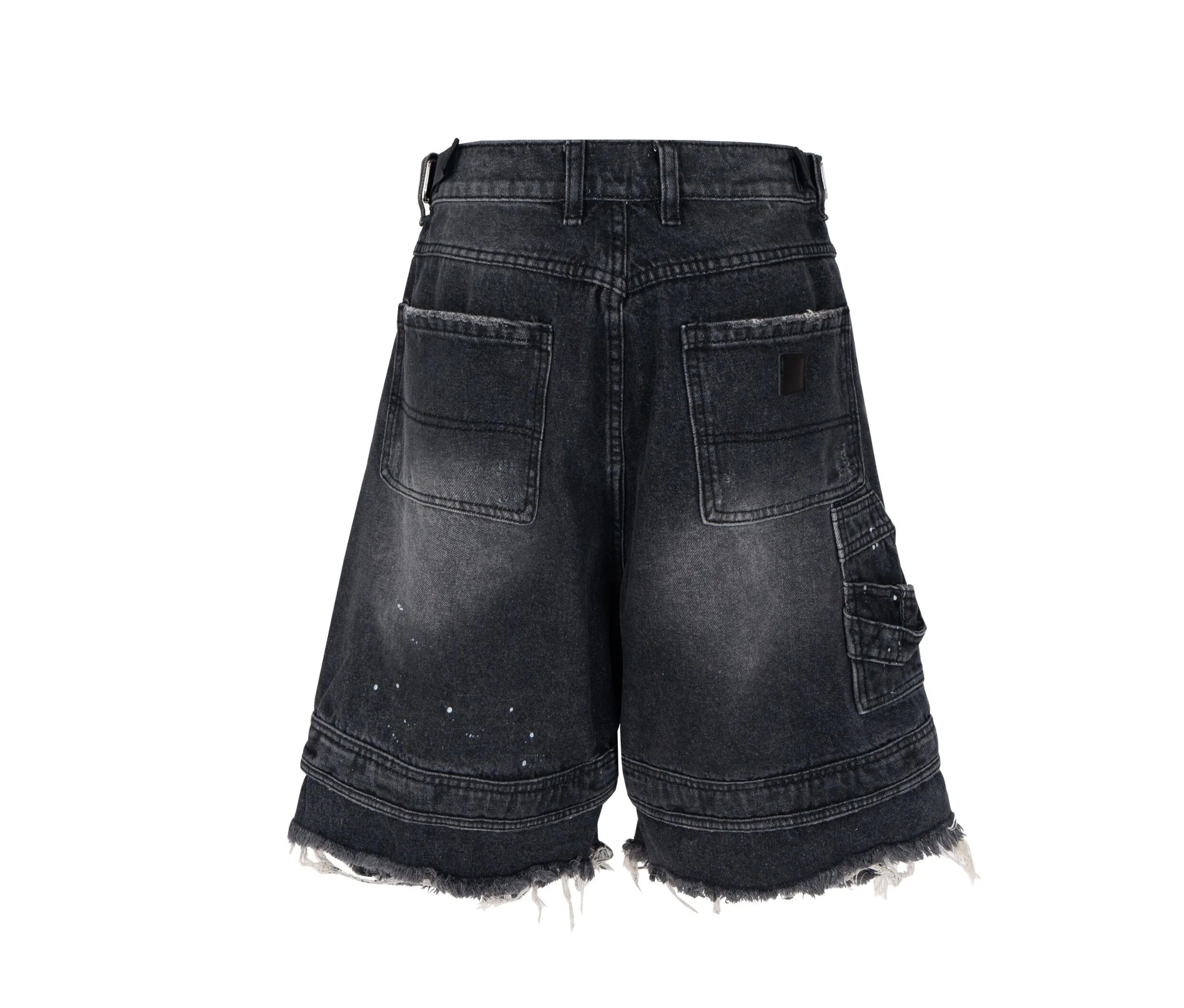 Design Distressed Oversized Cargo Denim Shorts Black - 15