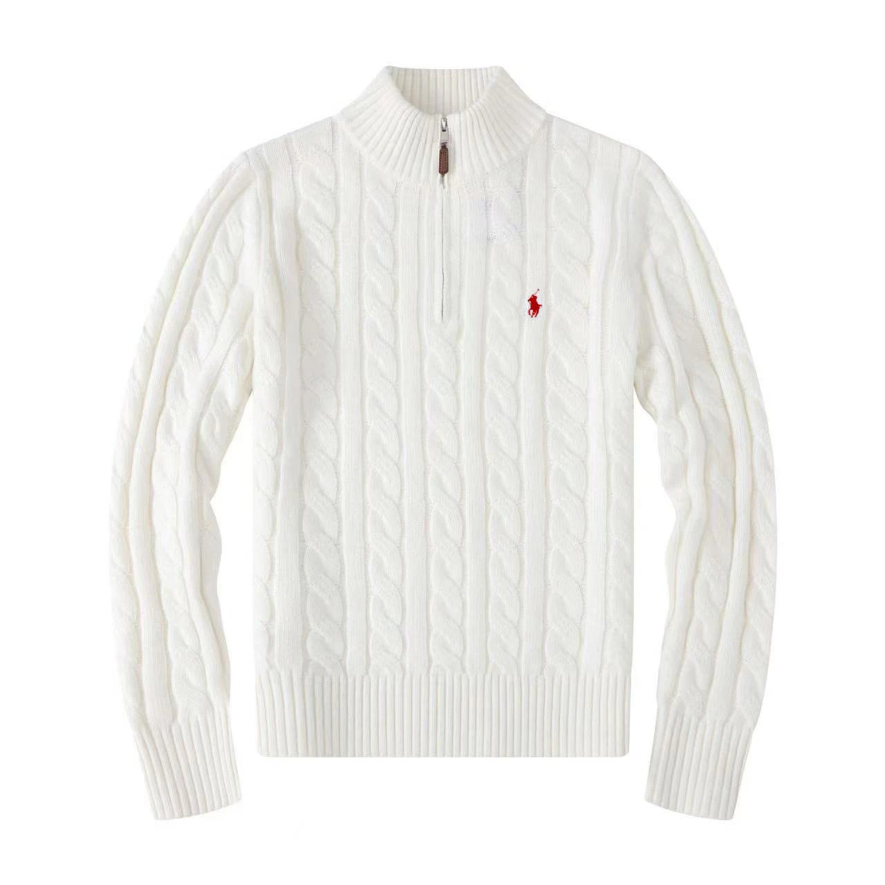 Half height zipper white sweater [Little Red Horse]