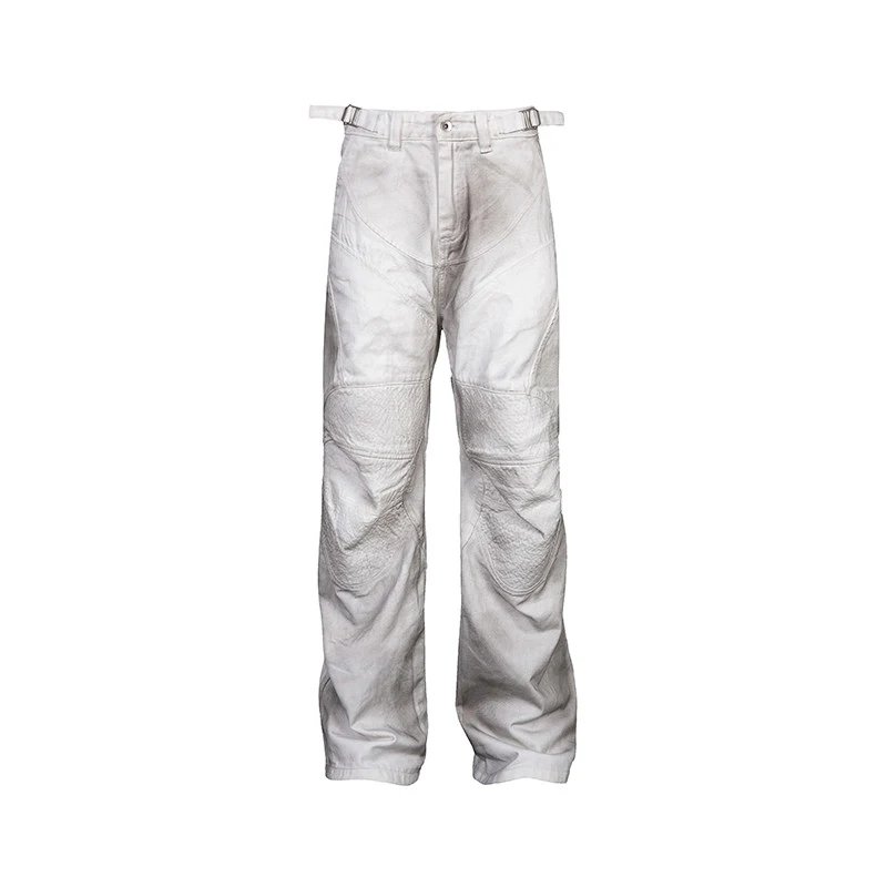 Design White Distressed Leather Moto Pants