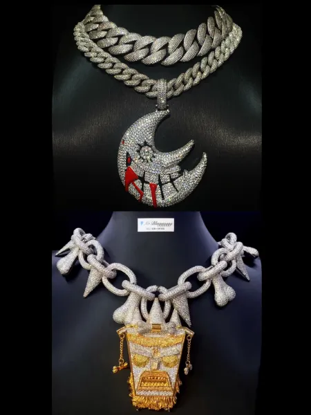 Design Mungggggg Crescent Moon Pendant with Red Drip Detail Silver-Plated Iced-Out Necklace Jewelry - 4