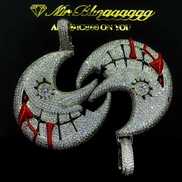 Design Mungggggg Crescent Moon Pendant with Red Drip Detail Silver-Plated Iced-Out Necklace Jewelry - 15
