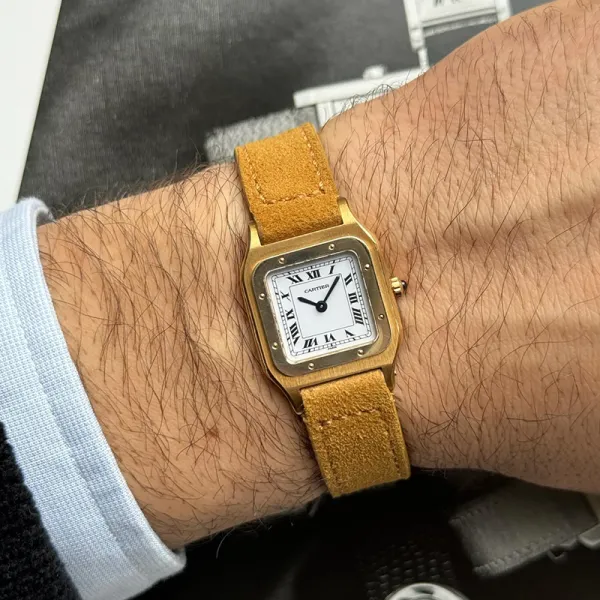 Cartier Santos-Dumont Yellow Suede Leather Watch Watches - 1
