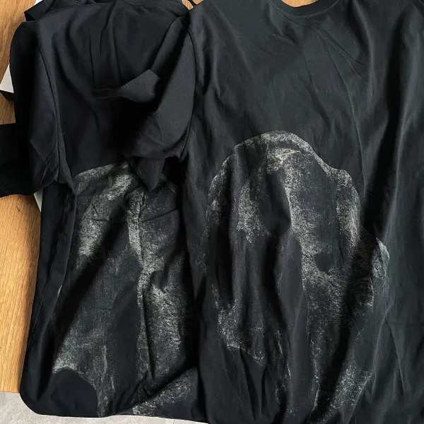 Design Stone Face Print Black T-Shirt - 12